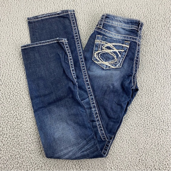 Silver Jeans Women's Lola 17" Straight Fit Thick Stitch Stretch Jean  | Size: 24 - Picture 6 of 14